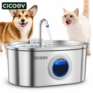 Cicoov 3,2L Fontanna dla Kota ze Stali Nierdzewnej z Okienkiem Poziomu Wody